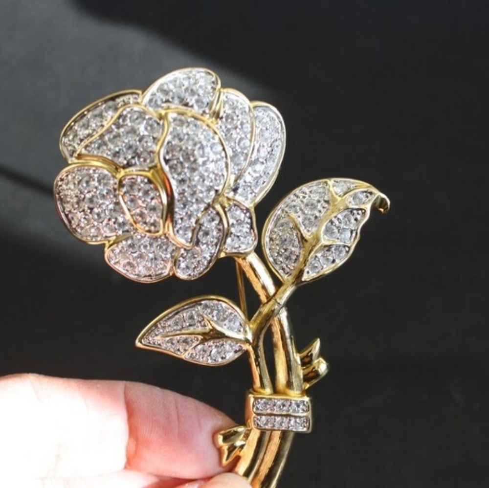 Vintage Nolan Miller Rhinestone Flower Brooch